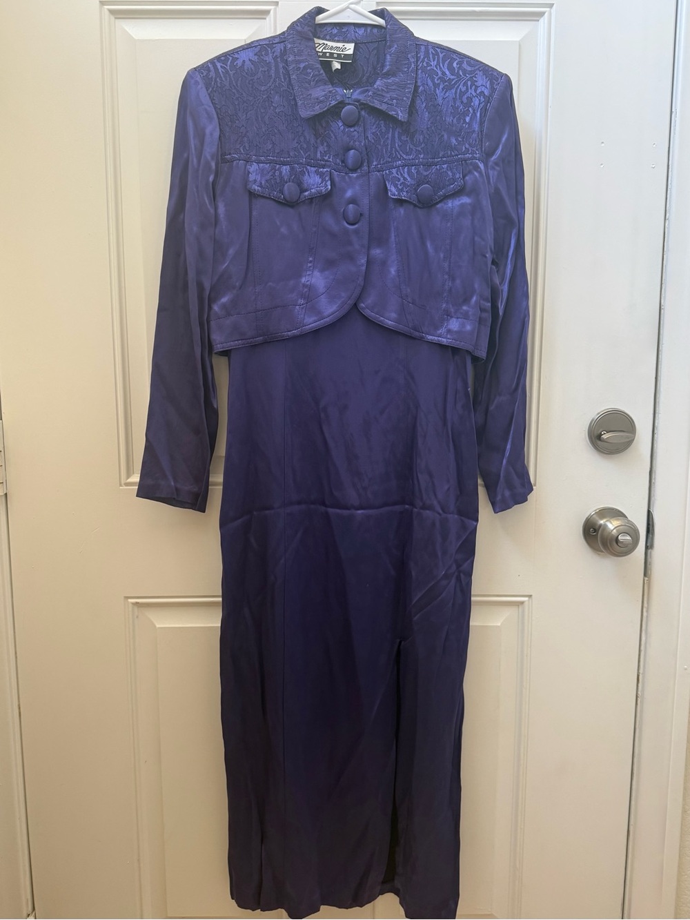 Vintage Marni West Purple Satin Dress with Jacquard Crop Jacket Set